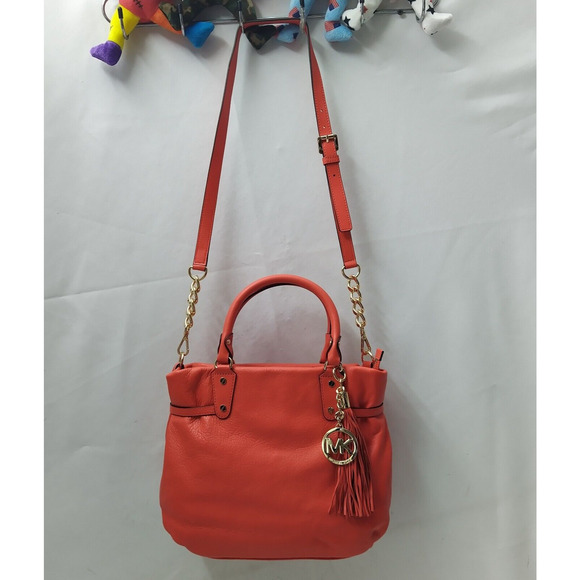 Michael Kors Orange Leather Double Handle Satchel Shoulder Bag - Picture 5 of 16